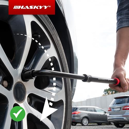 HASKYY Teleskop Radmutternschlüssel Set 355-530mm Verlängerbar 1/2 Zoll Antrieb 17/19mm & 21/23mm Steckschlüssel, Radschlüssel Reifenwerkzeug inkl. Aufbewahrungstasche Drehmoment 665Nm