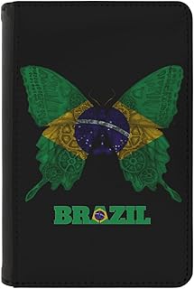 Passport Holder Cover Vintage Butterfly Brazil Brazilian Flag PU Leather Case Wallet Passport Book Protector for Women Men Flying Travel Fashion Gift