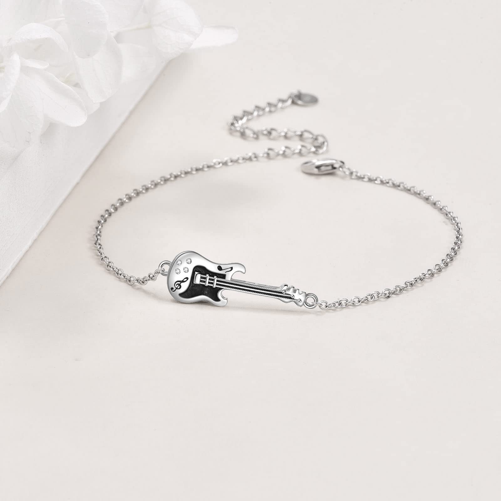 YFN Bracelet Guitare Argent Sterling Bijoux Musique Cadeaux Punk Rock pour Femme Homme Fille Garçons Amoureux de la Guitare