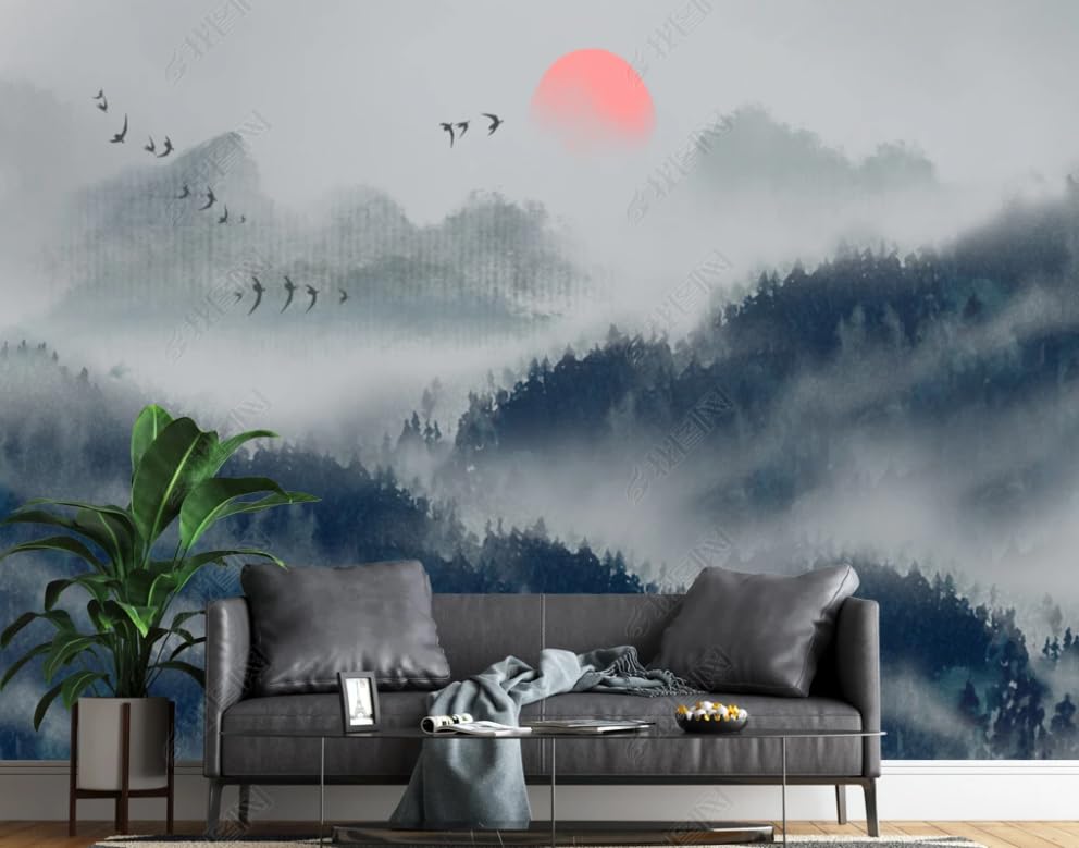 Papier peint intissé brume bleue paysage poster géant mural salon 250x175