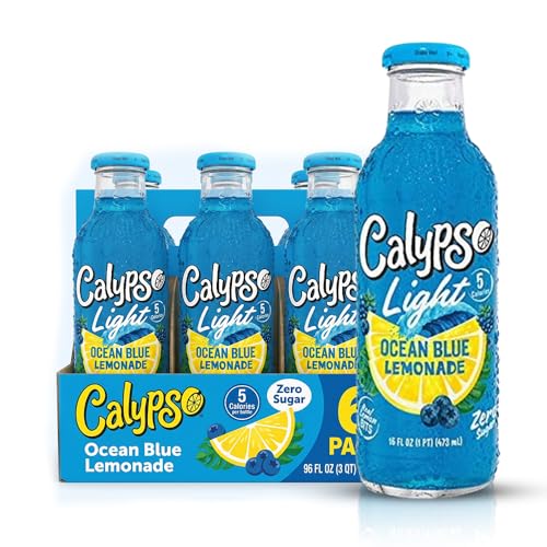Calypso Lemonade, Light Ocean Blue Lemonade, Made with Real Fruit, 16 Fl Oz Glass Bottles (Pack of 6)