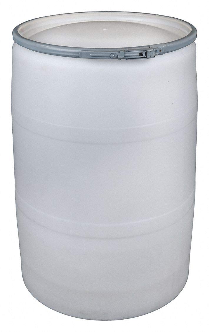 ,55 Gal White Polyethylene Open Head Transport Drum,-2040010836