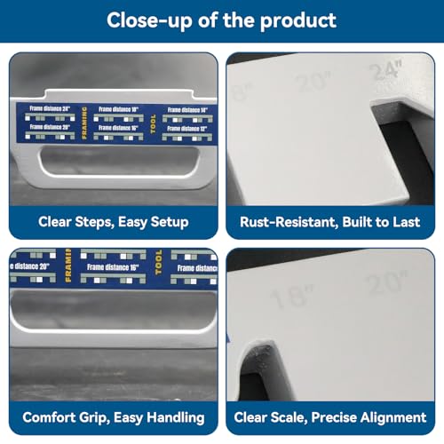 6-in-1 Stud Layout Tool for Framing, Fits 12/14/16/18/20/24 in On-Center Spacing, Labeled Cast Aluminum Framing Jig, Heavy-Duty Rust-Resistant, Portable Carpenter Tool w/U-Handle by WIRELEL - Image 5