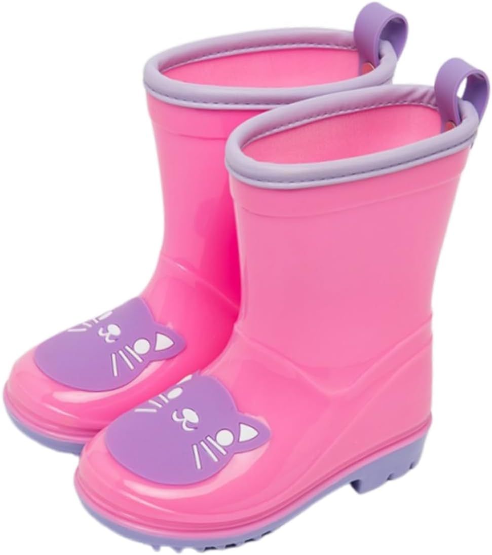 Pink Cat Toddler Rain Boots for Girls – Waterproof Non-Slip with Protective Cuff, Garden & Puddle Play Shoes