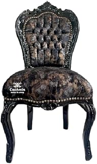 Silla de comedor estilo louis francés en terciopelo negro medianoche, estilo rococó, estilo retro barroco rococó, para decoración del hogar, hecha a mano