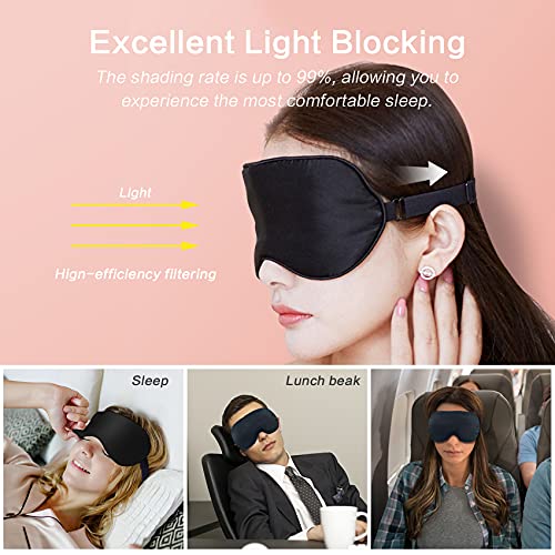Audamp Schlafmaske Augenmaske Nachtmaske Verstellbarem Band Hautfreundlich Seide Ultraweiche Schlafbrille 1 Stück (Schwarz)