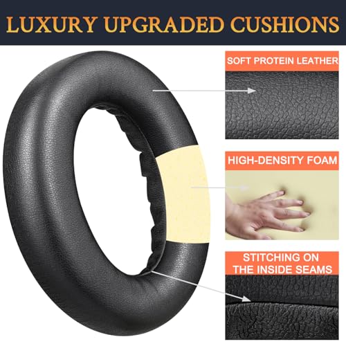 Image of SOULWIT Replacement Earpads for Bose QC Ultra /New QuietComfort Ultra(2nd Gen) Wireless Headphones, Ear Pads Cushions with Softer Protein Leather, High-Density Noise Isolation Foam - Black