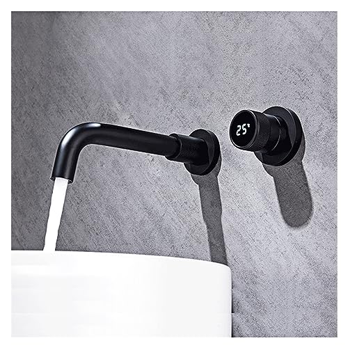 Robinet lavabo mural laiton double commande mitigeur affichage numérique noir