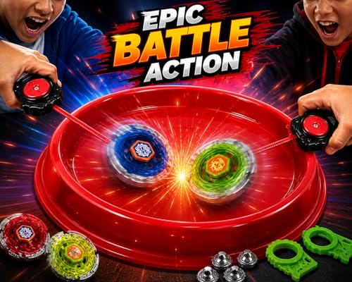 Image of Metal Fusion Set with Arena | Battle Spinning Tops Toy | 2 Tops 2 Launchers | Kids Fighting Game Toy Set Spinning Tops with Arena & Launchers