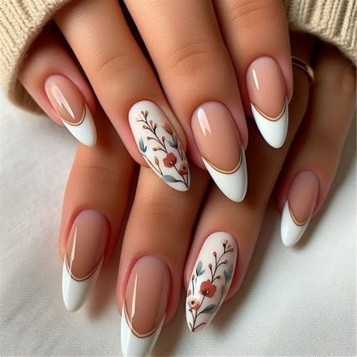 24 uñas postizas blancas de punta francesa, uñas postizas a presión, uñas acrílicas para uso diario