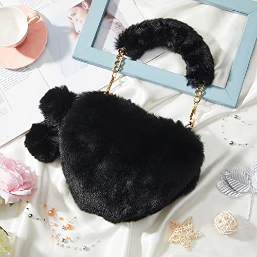 Saintrygo 2 Pieces Heart Shaped Purse Faux Fur Shoulder Bag Soft Fluffy Handbags for Women3