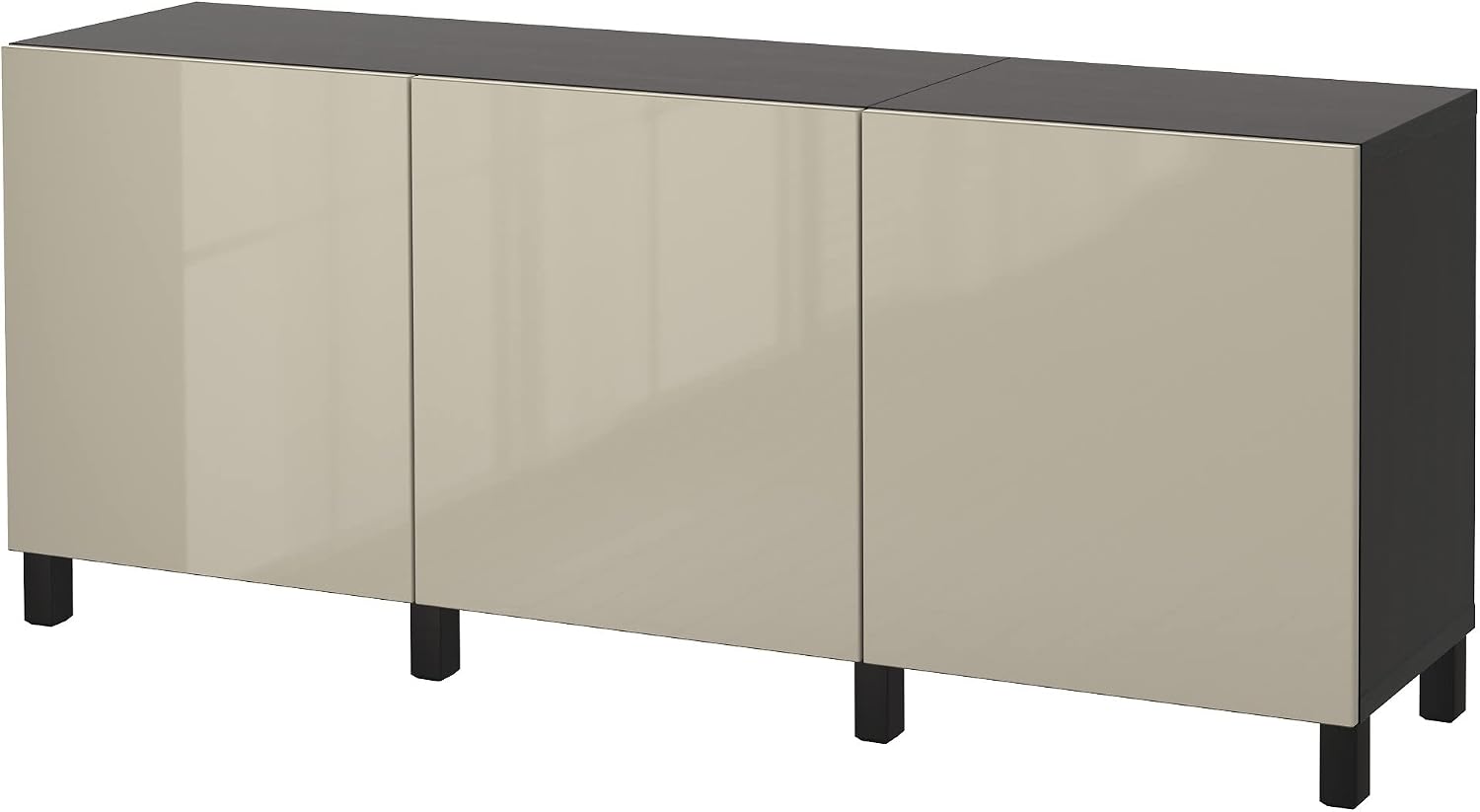 ProTuning BESTÅ Storage combination with doors, black-brown/Selsviken/Stubbarp high-gloss/beige, 180x42x74 cm