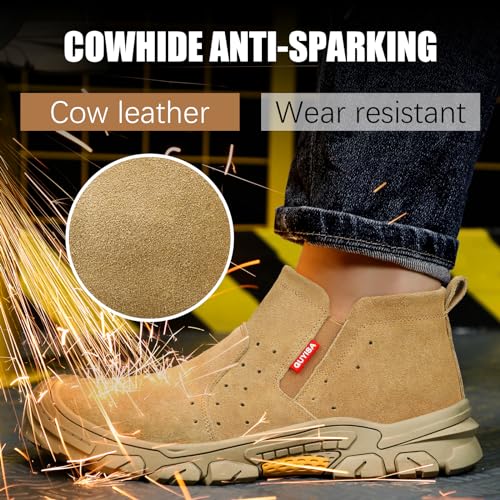 Image of GLANOUDUN Welding Work Boots for Men Slip on Steel Toe Shoes for Men Indestructible Steel Toe Boots Welder Men's Working Shoes Fireproof Safety Footwear for Construction Men's Work & Safety Footwear
