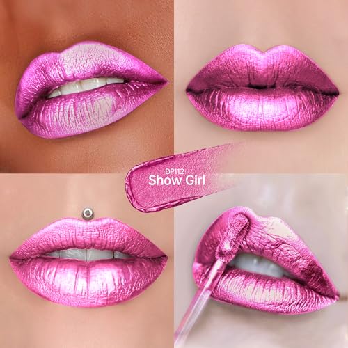 Image of Hot Pink Lipsticks for Women Metallic Glitter Lipstick Long Lasting