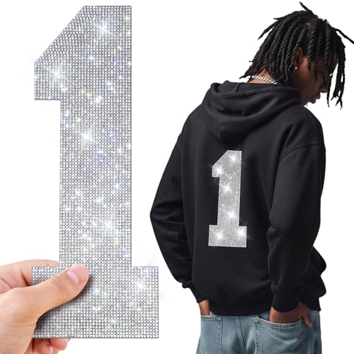 Weekgrat 10 Inch 2 Pcs Large Iron on Rhinestone Number, Patch for Jersey, 1