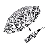 RainCaper Windproof Auto Open/Close 46î Coverage Folding Travel Umbrella Black & White Animal Print