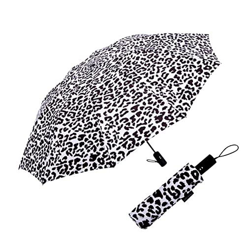 Raincaper Windproof Auto Open/Close 46Î Coverage Folding Travel Umbrella Black & White Animal Print Reinforced Rib Travel Umbrella W/Matching Sleeve #TOP17