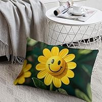 Decorative Throw Pillow Covers 8\"x12\" Rectangle Throw Yellow Smiley Flower Pillowcase, Outdoor Pillow Protectors Boho Farmhouse Garden Pillows Cases for Home Patio Porch Couch Sofa Bed Living Room