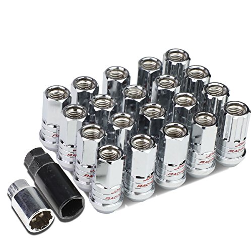 Image of DNA Motoring LN-ZTL-9017-125-CH 16Pcs M12 x 1.25 Open End Steel Wheel Lug Nuts w /Lock Nut + Key + Extension Adapter, 25mm OD /45mm H (Chrome)