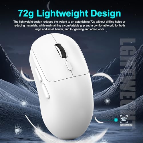 Pomya Wireless Gaming Mouse, Tri Mode 2.4G BT5.4 USB C with 6400 DPI Optical Sensor, 60H Battery Life 6 Programmable Buttons Ergonomic Design for PC Laptop Tablet (T30 White)