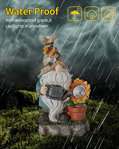 Istatue Solar Powered Garden Gnomes - Resin Gnome Figurine Elf Watering Flowers With Led Lights - Outdoor Decor For Patio, Yard, Lawn, Porch, Balcony - Ornament & Housewarming Gift (10 Inch) #TOP3