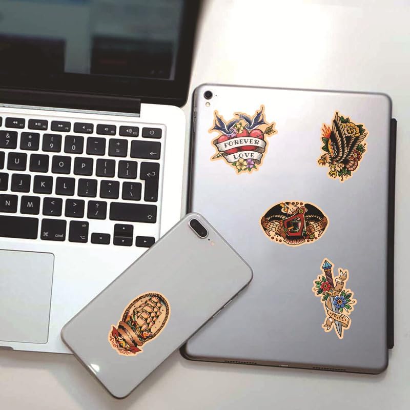 Miniatura 3 de Paquete de 100 calcomanías de tatuaje de graffiti vintage para adultos y adolescentes, calcomanías de vinilo impermeables de terror retro para