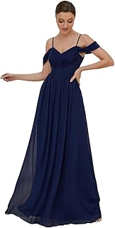 Ever-Pretty Vestido largo de gasa para mujer 80130 con tirantes delgados plisados