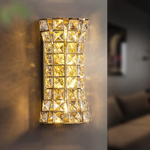 Image of Crystal Wall Sconces,Modern Wall Light Fixtures for Living Room Bedroom Bathroom Hallway Doorway Stairway,Bedside,Tricolor Vanity Lighting Fixture
