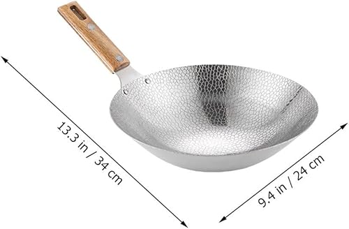 Miniatura 3 de BESTonZON Wok de acero inoxidable Sartén para freír sartén con mango de madera 9.4 in Hogar Restaurante Olla de cocina chino japonés tradicional