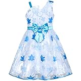 Girls Dress One-Shoulder Blue Maple Leaf Pageant Wedding Size 10