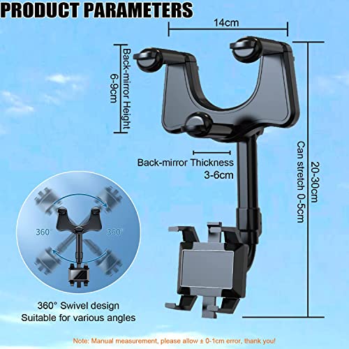 Image of Universal Mobile Auto Car Phone Holder, 360 Rotatable & Retractable, Adjustable for GPS Rearview Mirror, Compatible with Phones 3-7 Inches