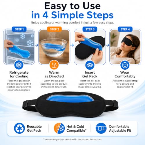 Image of Reusable Hot & Cold Gel Eye Mask with Soft Storage Pouch | Cooling & Warming Eye Compress | Flexible Gel Beads | Comfortable Eye Mask for Relaxation, Puffy Eyes, Daily Eye Care, Travel & Sleep