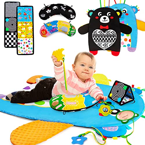 Image of teytoy Tummy Time Pillow 2-Sided Montessori Sensory Toys with Crinkle Mat & Teethers，Black and White High Contrast Baby Toys with Mirror Tummy Time Toys for Newborn Infant Baby Toys 0-12 Months