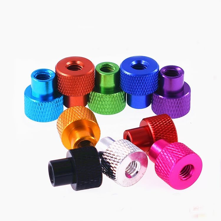 6pcs M6 aluminum alloy knurled double pass steps nut hand twist bolt cylindrical head nuts bolts Al (Color: Grape purple color)