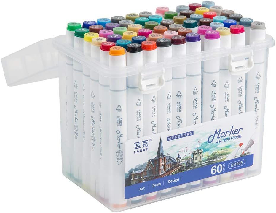 like it Imported Dual Head Art Markers Pen For Manga And Impression Sketch Marker For Art Lovers Designer And Artist Sketching Drawing Odorless&Non Toxic (White Body) Markers Set of (60)