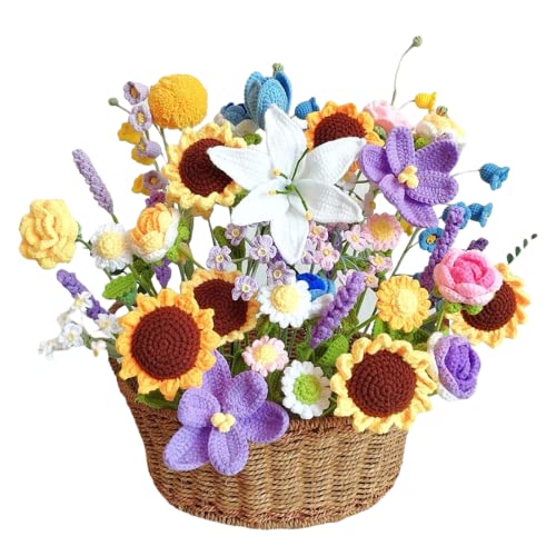 Bnr Artificial Flowers Plants Hand-Knitted Wool Flowers Bellflower Ornament Room Decor Gift Finished, Purple #TOP1