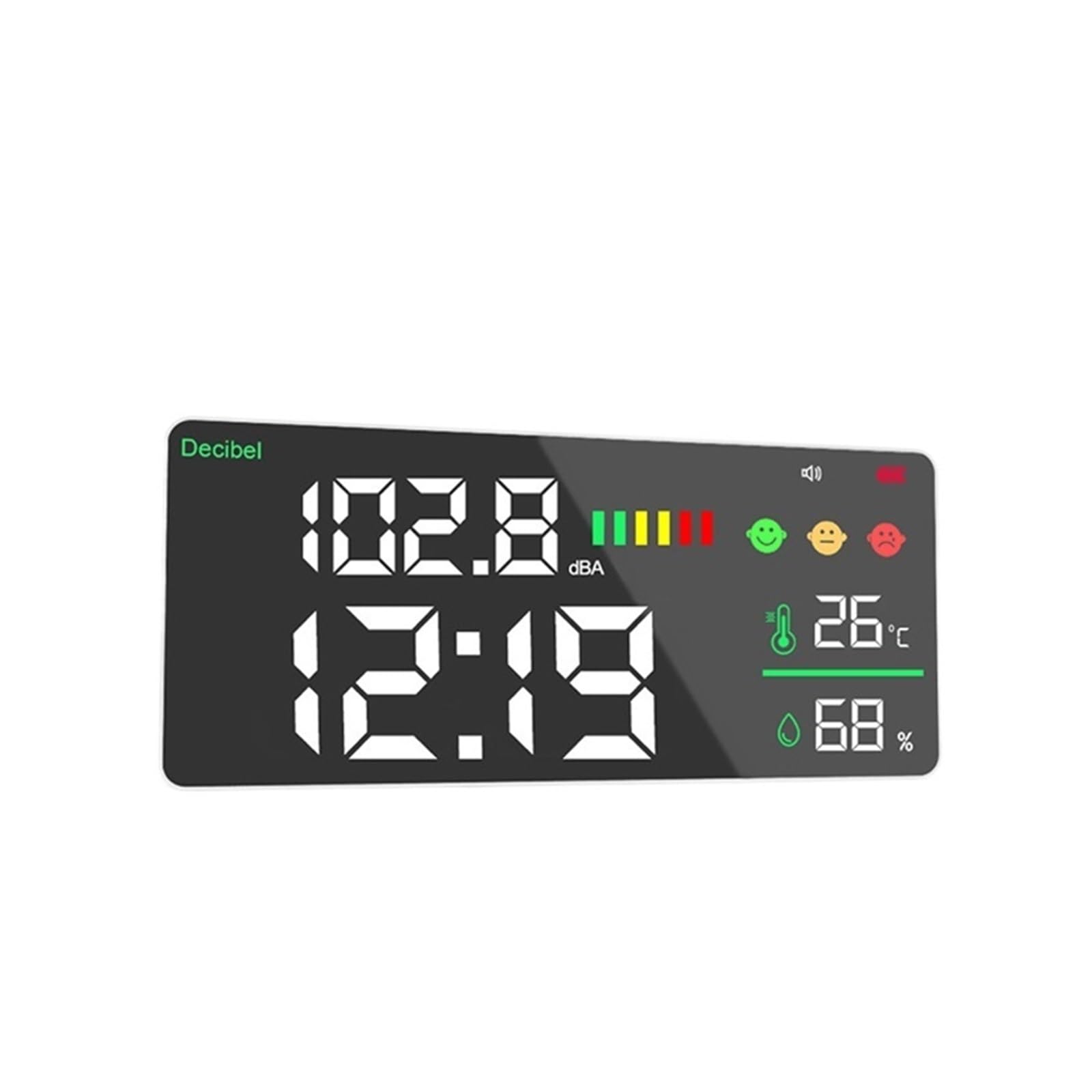Medidor De Sonido Decibeles Digital Montado En La Pared Probador Ruido Inteligente Monitor Temperatura Y Humedad LED Reloj Pantalla Grande 30~130db PrecisióN Extremadamente Alta