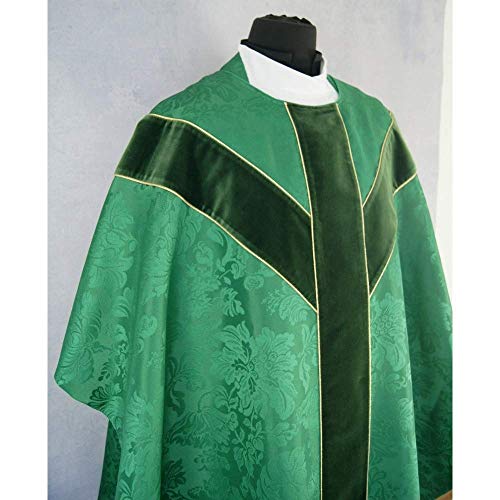 Vestment Green - Traditional Semi Gothic style Chasuble with a matching stole, Vestments for Priest, Catholic Vestments, Liturgical Chasuble.4