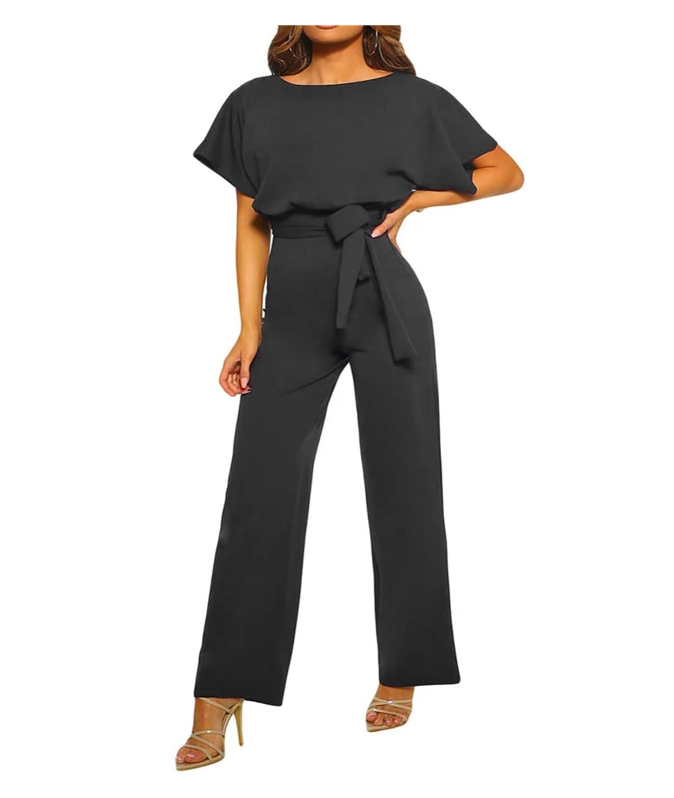 Casual Overall Larga Romper Tute da donna eleganti pantaloni a gamba larga a maniche corte pagliaccetto estivo streetwear per l'estate