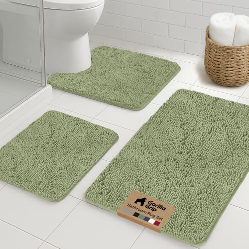 GORILLA GRIP Area Rug Sets and Oval Toilet Base, 3 Piece Sage