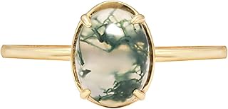 Natural Moss Agate With 14K Gold Plated Sterling Silver Rings Oval Ring Valentine Gift Vintage Retro Ring for Women