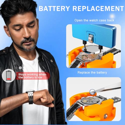 Image of Serplex Watch Repair Tool Kit with Case Opener, Tweezers, Precision Screwdriver & Case Holder, Watch Back Removal Tool Set with Accessories for Battery Replacement, Only for Grooved Watches
