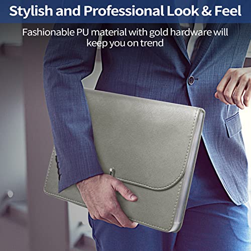 Sooez 24 Pockets Accordion File Organizer, Letter Size, Durable Leather Expanding File Folder, Paper Bill Tax Receipt Organizer, Large Capacity Document Holder With Blank Labels, Light Gray #TOP5