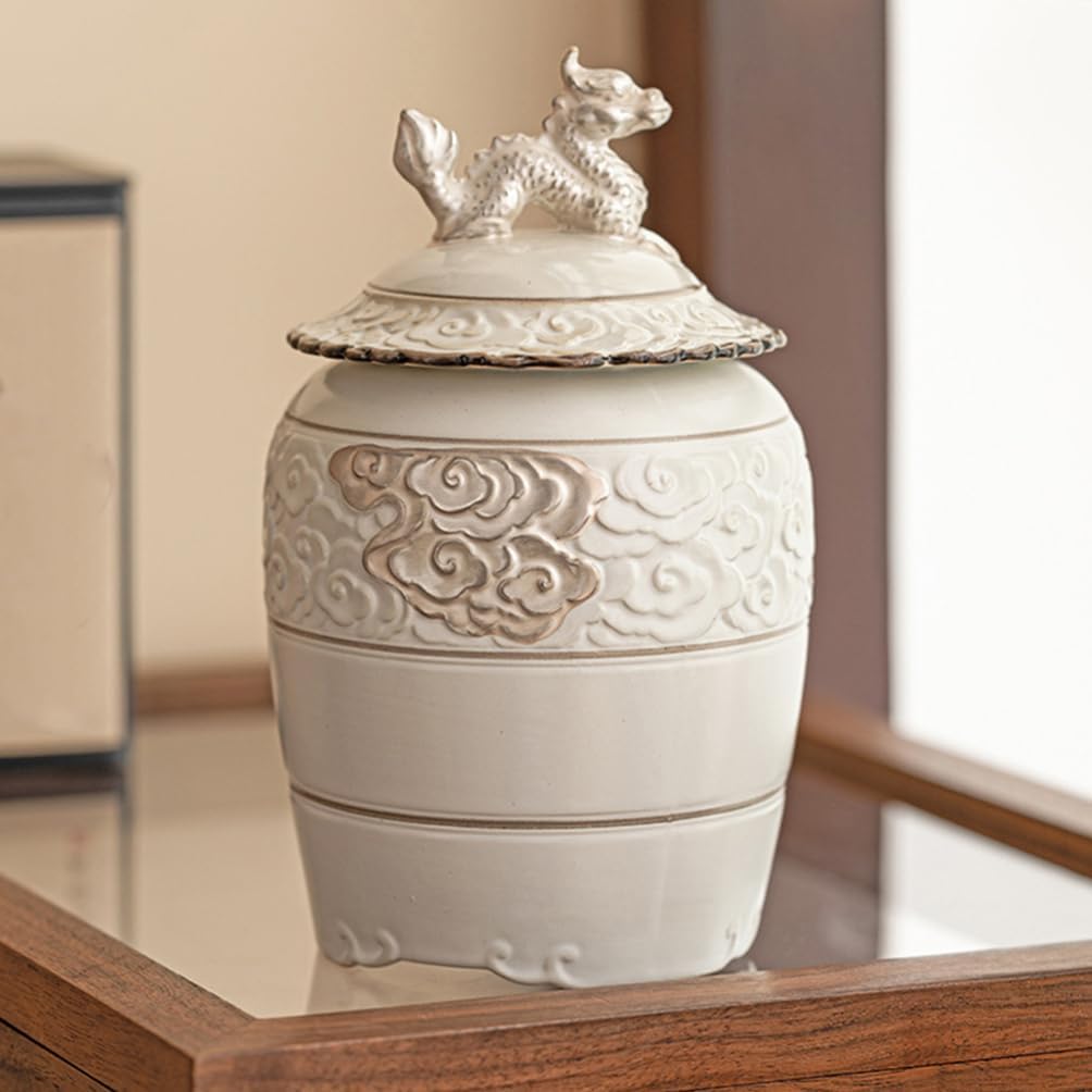 Ceramic Tea Jar Dragon Shape Storage Can with Lids Loose Tea Canister Spice Holder Jewlry Food Storage Jar for Home Kitchen Cosmetic Makeup