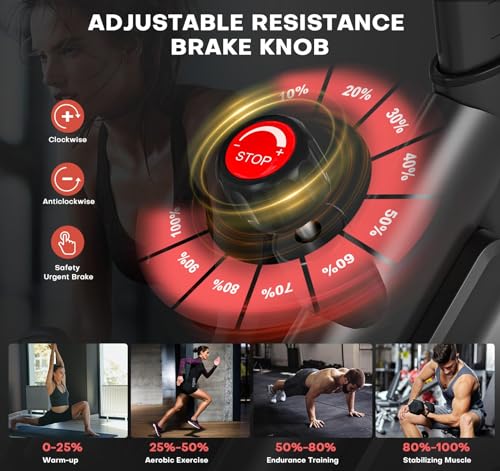 SLUNSE Exercise Bike, Spin Bikes for Home Use with APP, Quiet Stationary Bike for Gym, Stronger Indoor Cycling Equipment for Fitness Workout Cardio Training,Red - Image 5