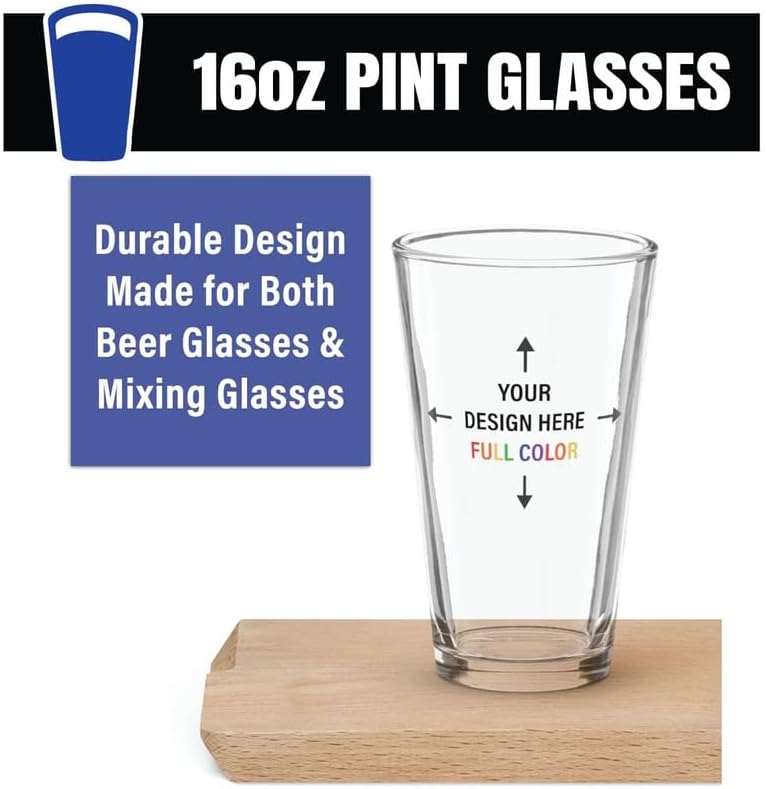 St Patricks Day Pint Glass, Irish Themed Pint Glasses, 16oz Printed Full Wrap Pint Glass (6-Pack Clover Pattern)