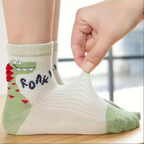 5Pack Boys Dinosaur Crew Socks Funny Cartoon Cotton Toddler Crazy Socks for Kids (US, Age, 0 Months, 1 Year, Green) — view 3