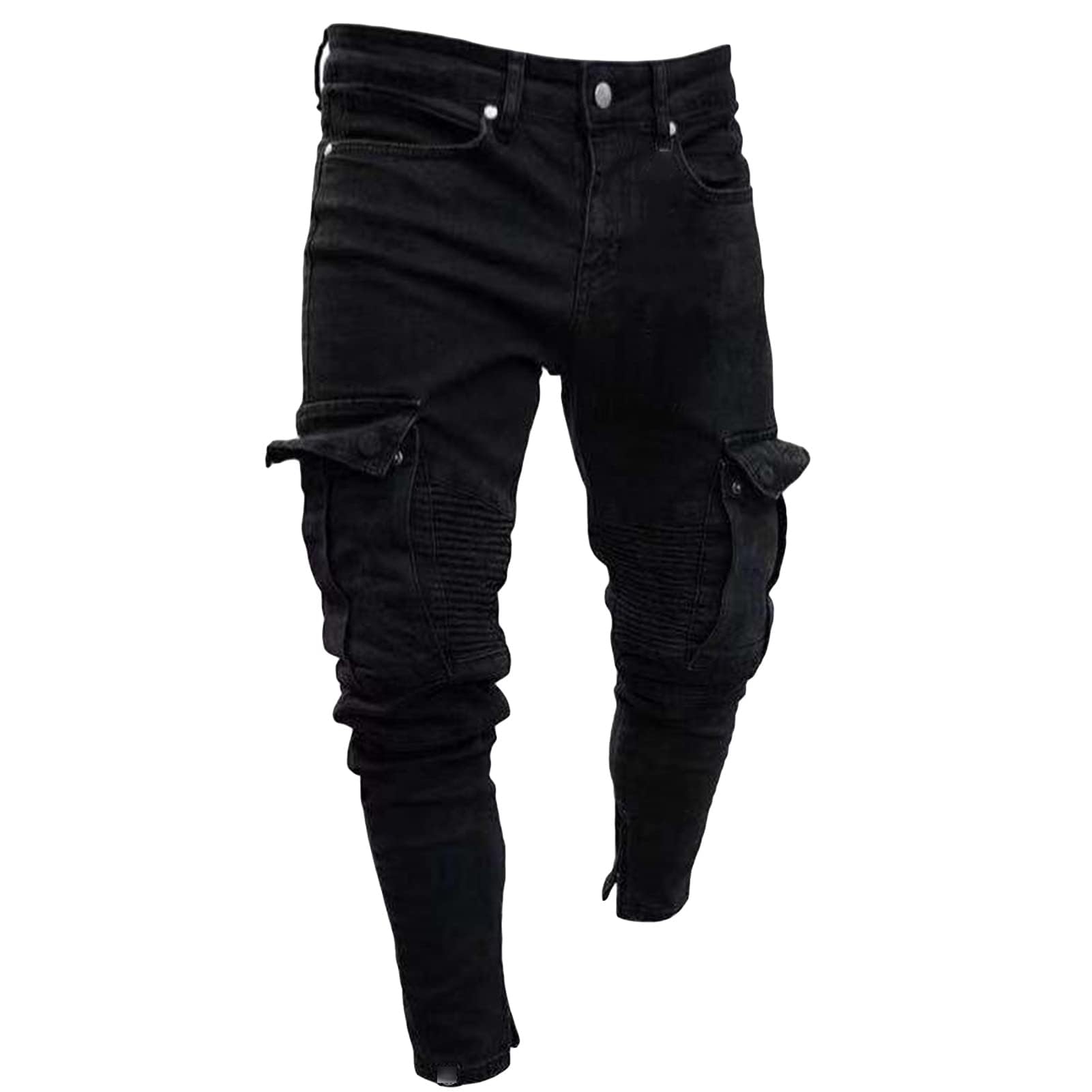 Mens Fashion All Match Hip Hop Tapered Slim Denim Ripped Motorcycle Biker Jeans Ripped Punk Goth Zipper Jeans