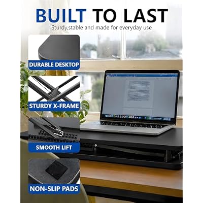 biueus Ultra-Slim Standing Desk Converter, 25.16 x 15.75 Compact Height Adjustable Desk Riser for Standing, Sit Stand Desktop Converter for Monitor or Laptop, No Assembly, Black