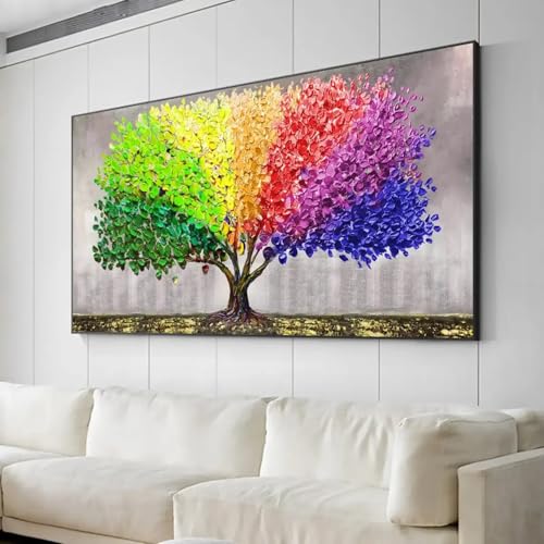 Toile arbre de la vie coloré style peinture à l'huile moderne | Finition d'art 90x180cm
